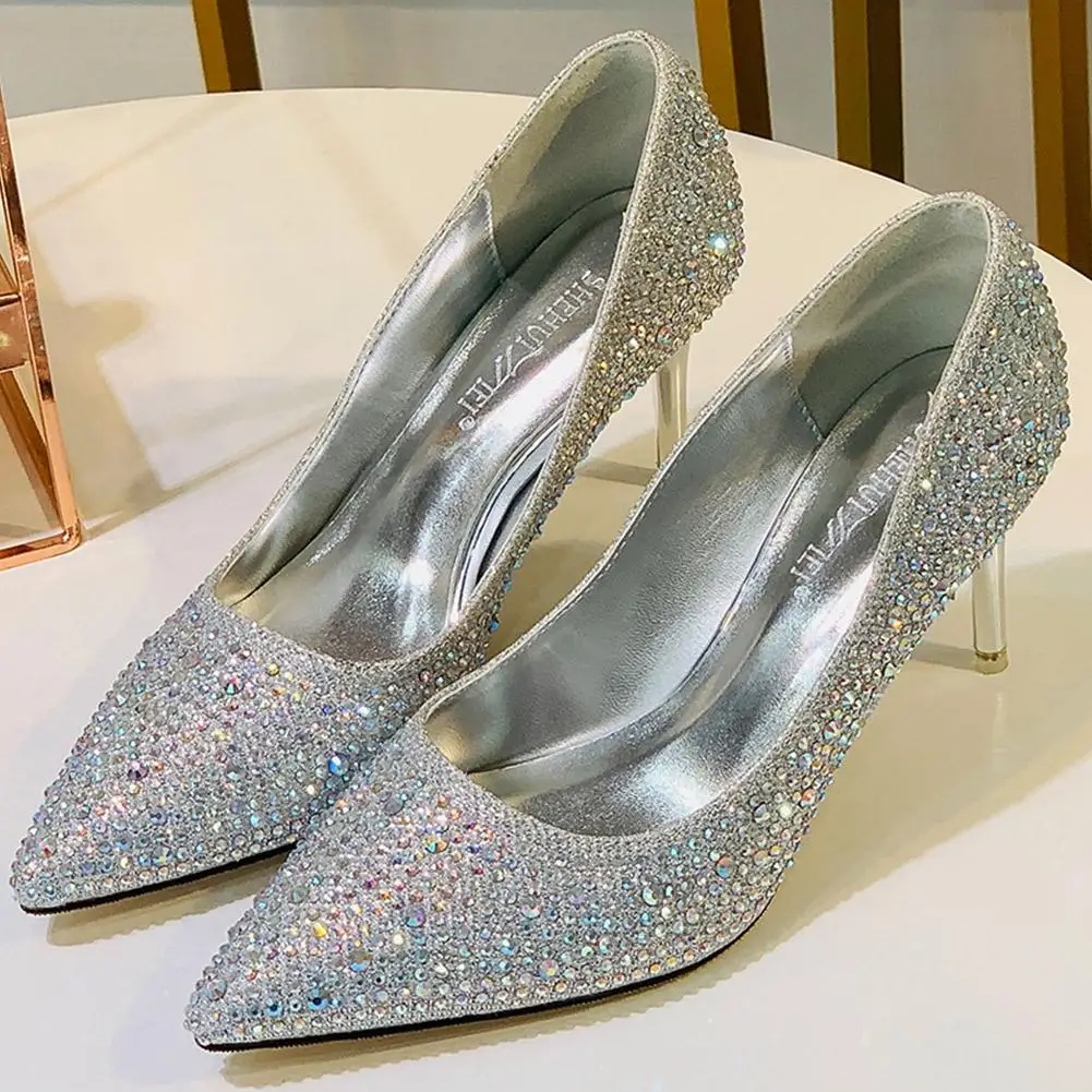 

SARAIRIS Cool Thin High Heels Dating Pumps Classic Party Shining Crystal Pumps Women Sexy Pointed Toe Shallow Shoes Woman