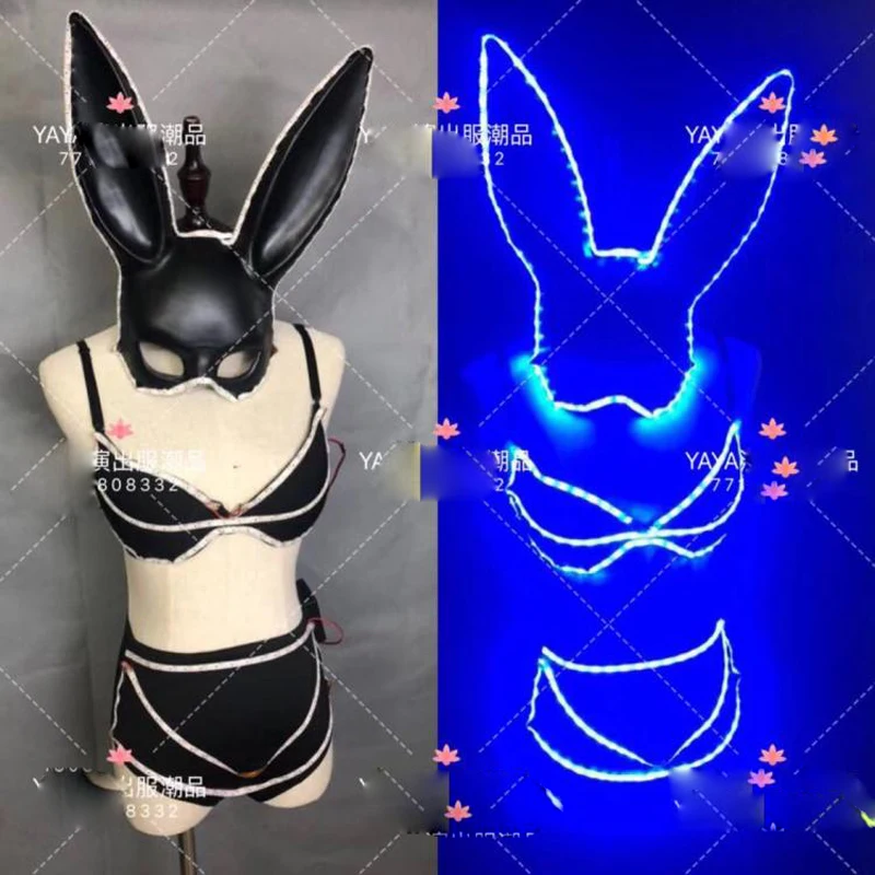 LED Rabbit costume sexy led luminous bikini + rabbit mask bar Nightclub gogo costumes party female dj ds performance clothing