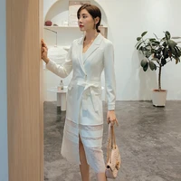 yigelila autumn new arrivals white dress turn down collar office lady with lace dress a line long sleeves mid calf dress 65293