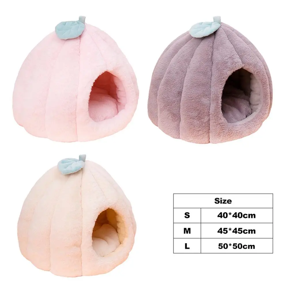 

Pumpkin Shape Pet Cat Dog Soft Plush House Cave Cute Kitten Puppy Sleeping Bed Indoor Collapsible Winter Warm Nest Cushion
