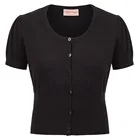 Женское трикотажное пальто с коротким рукавом, U-образным вырезом и пуговицами