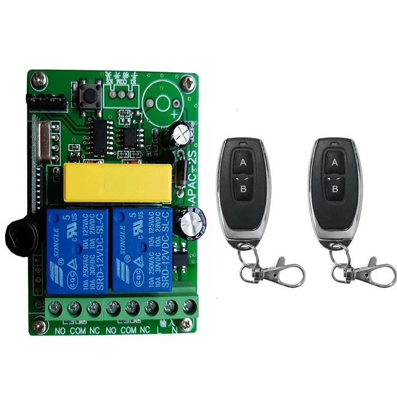 

433Mhz RF Remote Control Circuit Universal Wireless Switch AC 220V 2CH rf Relay Receiver and Keyfob Transmitter for Garage