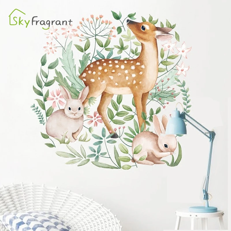 Скандинавская Наклейка на стену с оленем Кроликом наклейки-гирлянды наклейка s