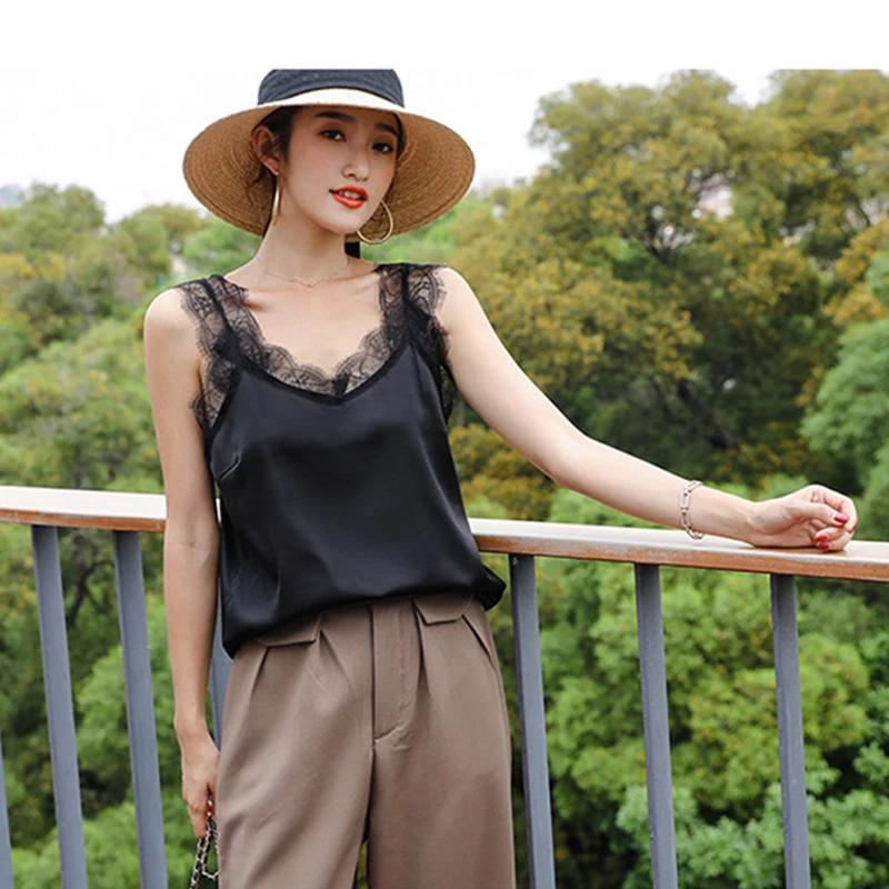 Женская кружевная майка без рукавов с V-образным вырезом | одежда