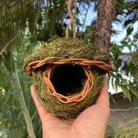 handmade bird hut natural grass knitting hanging bird nest roosting pocket ornament for tree home finch canary gq