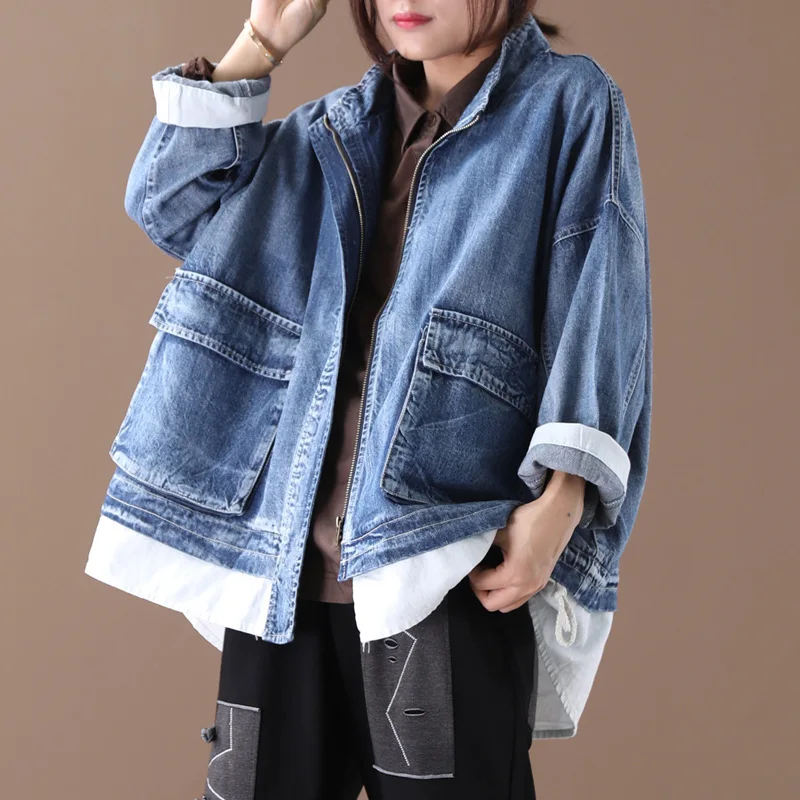 Женская джинсовая куртка на молнии свободная повседневная из двух предметов