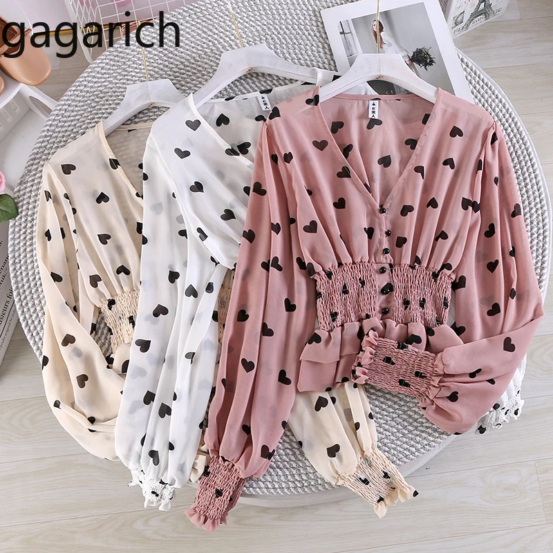 Gagarich женская блузка осенняя с принтом в виде сердца v образным вырезом на талии