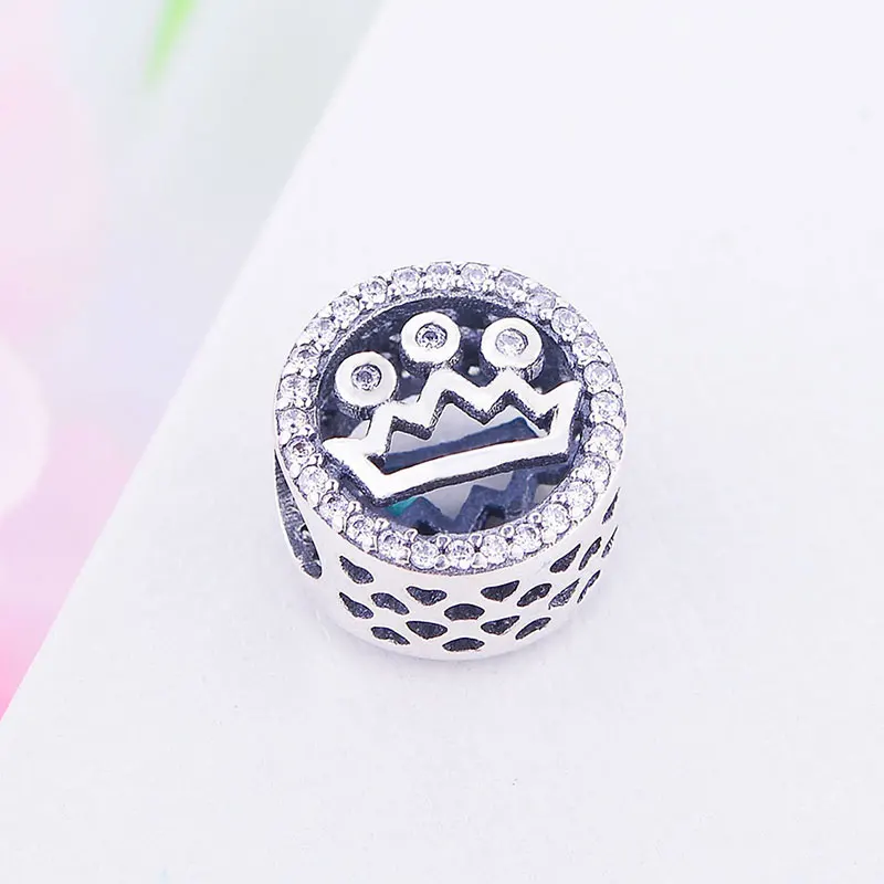 100% Серебряная корона круглая циркониевая Хрустальная бусина подходит для