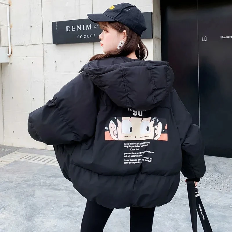 New Winter Korean Version Girl Design Fashion Loose Print Bread  Jacket College Style Couple Thick Cotton Coat Woman Clothes Top