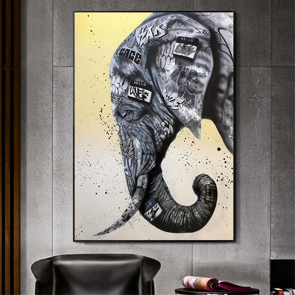 

Elephant Graffiti Wall Art Canvas Painting Posters and Prints Graffiti Elephant Wall Pictures For Living Room Cuadros Home Decor