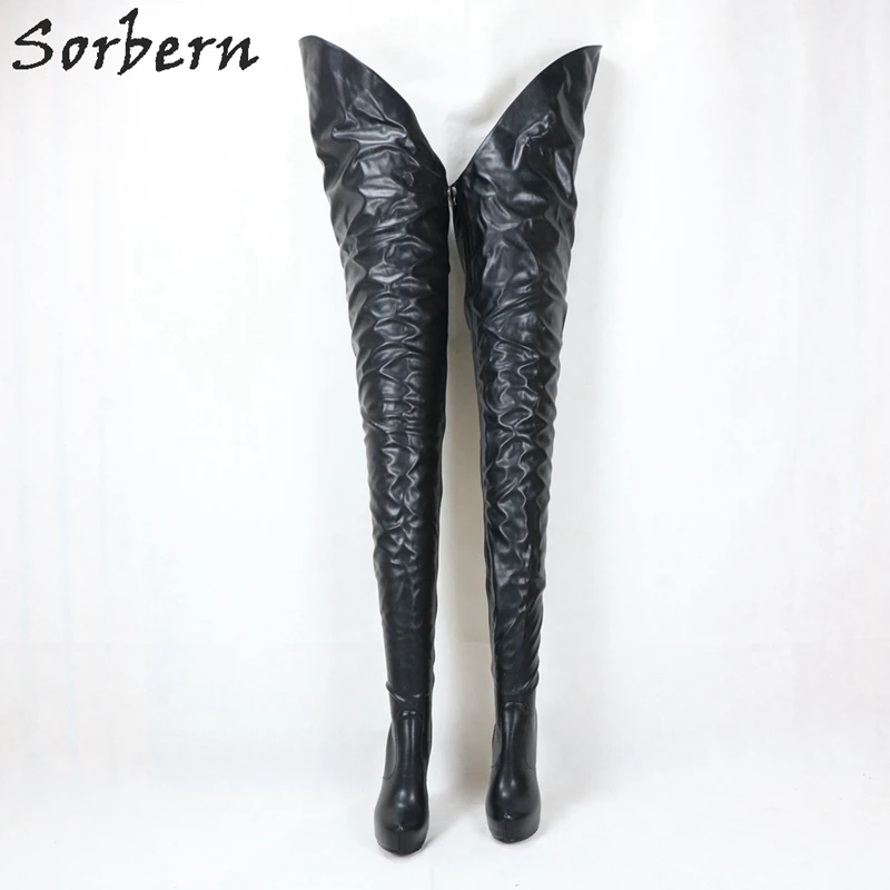 Sorbern Customized 80cm Long Boots Women Crotch Thigh High Heel Platform Asymmetry Outside Long Inside Short For