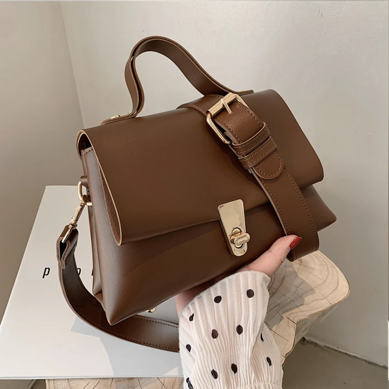 

Luxury Twist Lock Small Tote Handbags For Women Brand Designer Wide Strap Roomy Flap Work Ladies Shoulder Crosbody Bags 2021