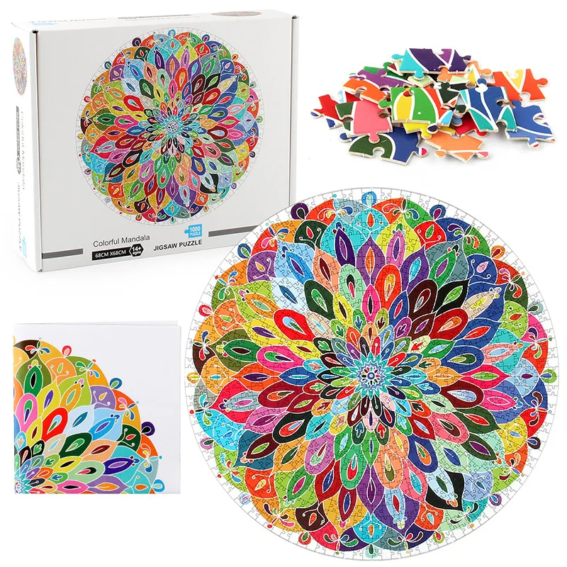 

JINLETONG Puzzle Blooming Color puzzle 1000 pieces Challenge Blue Board Round Jigsaw Puzzles 3d puzzle for adults puzzle box