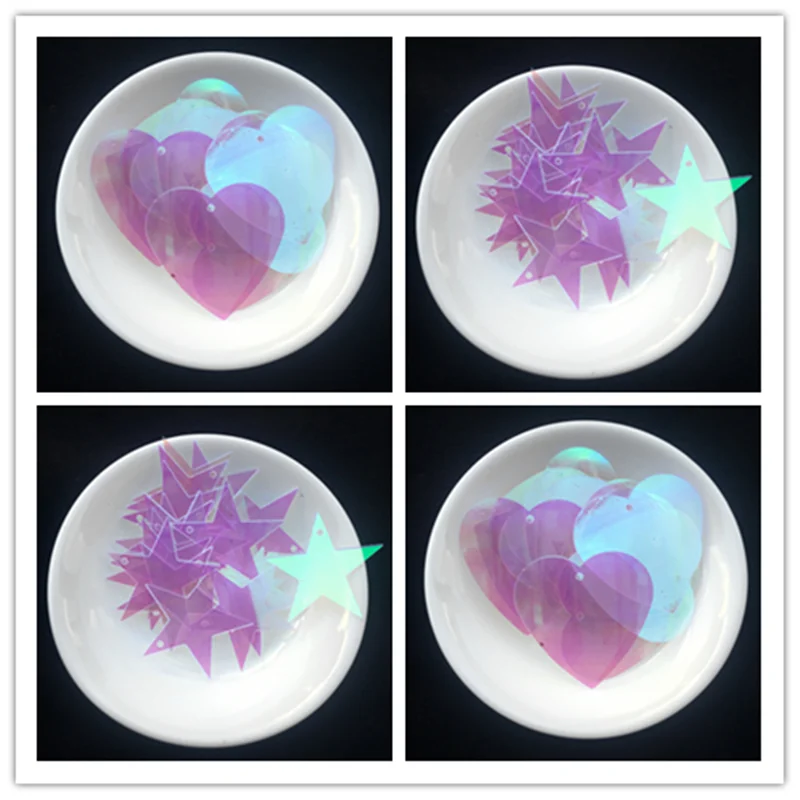 

100Pcs/Pack AB Tranparent Five-Pointed Star/Loving Heart Shape Sequins PVC Paillettes DIY Craft Sewing Lentejuelas Accessories