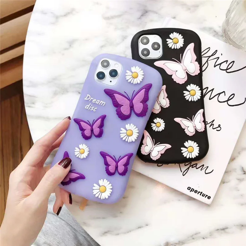 3D милый чехол для телефона с бабочками и цветами на айфон 11 Pro Max X XR XS MAX 6 6s 7 8 plus