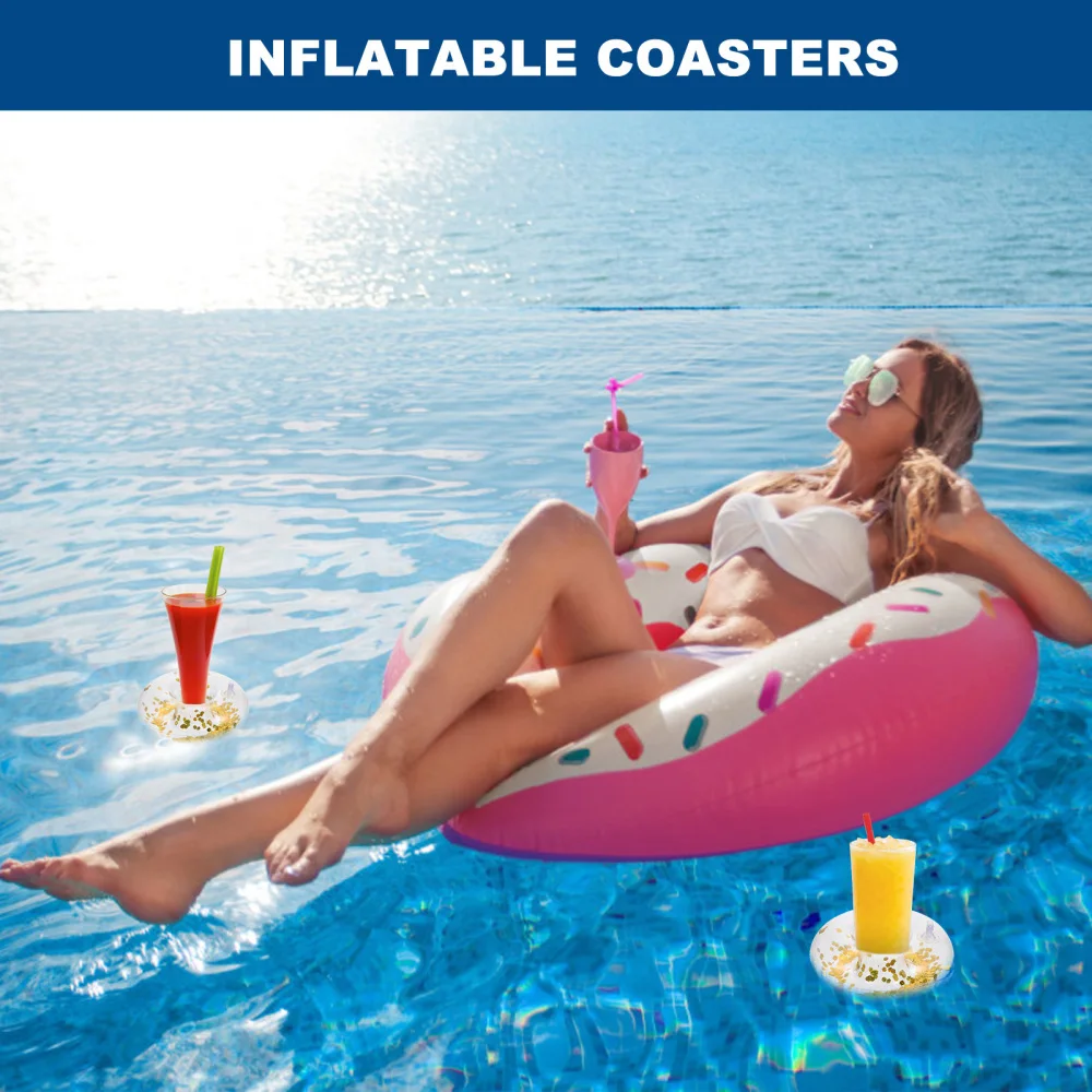 

6pcs Inflatable Cup Trays Beach Fun Drink Cup Holders Creative Floating Coasters