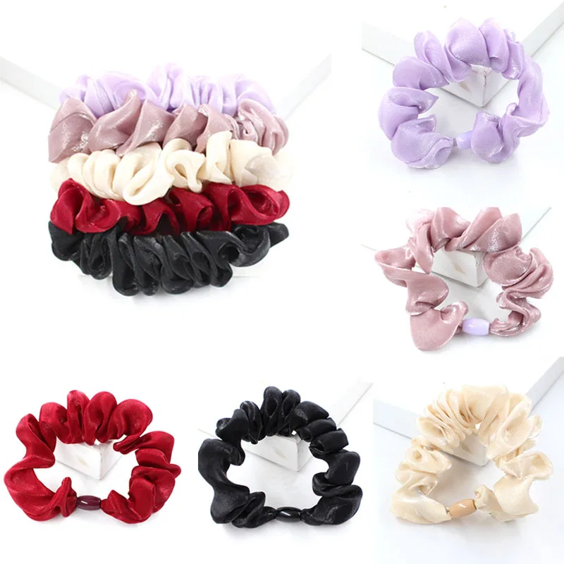 

5pcs Vintage Scrunchies Velvet/Silk Leopard Pure Color Scrunchies Set Elastic Hair Band Ponytail Holder Fashion Hair Accessories