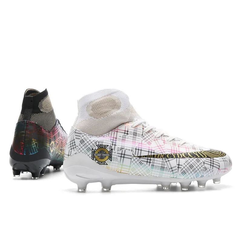 

New Professional Men's High Top Long Spike Football Shoes Color Matching Children's Splint Sports Broken Nail Football Shoes