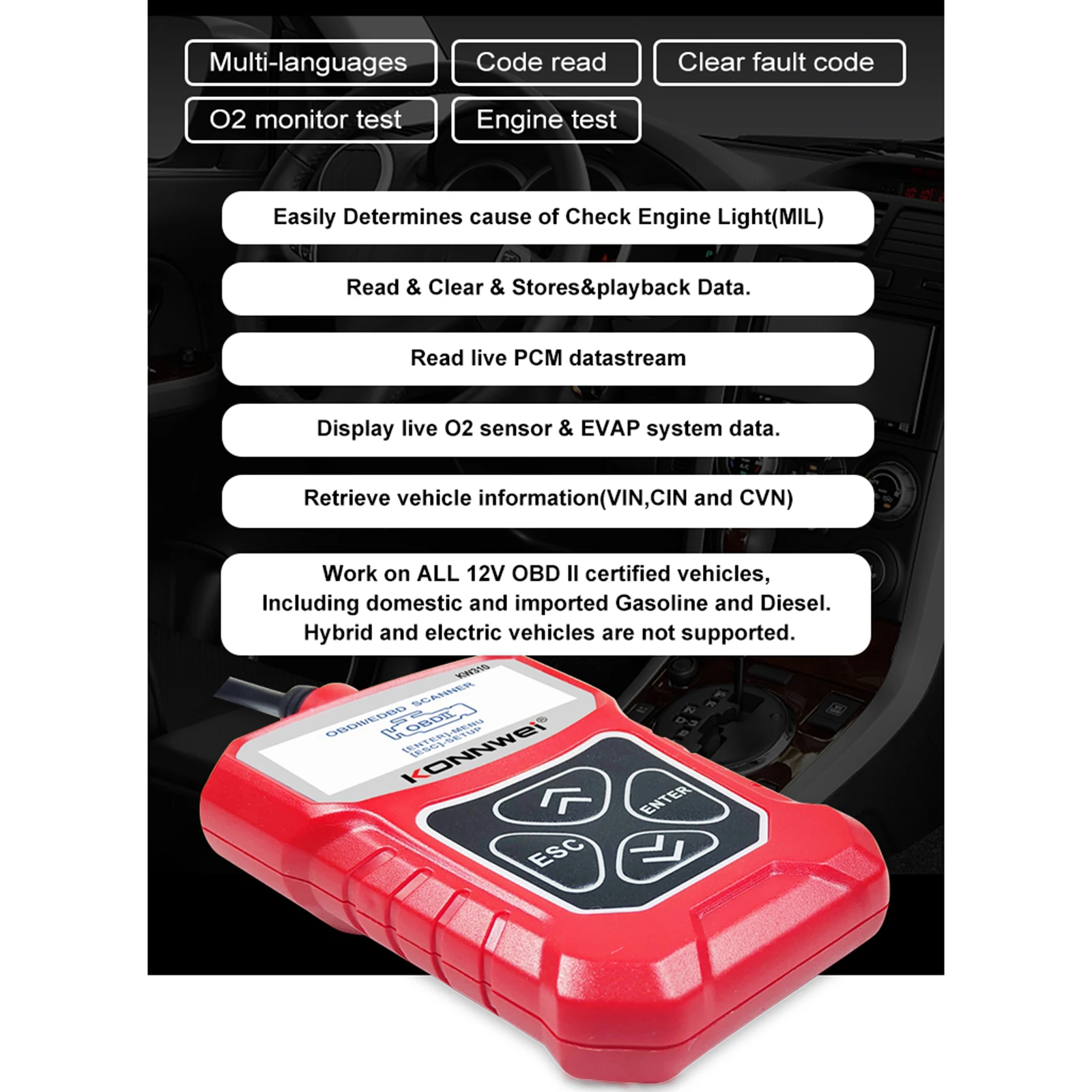 

KONNWEI KW310 OBD2 Scanner Auto OBDII Fault Code Reader Scan Reset Tool