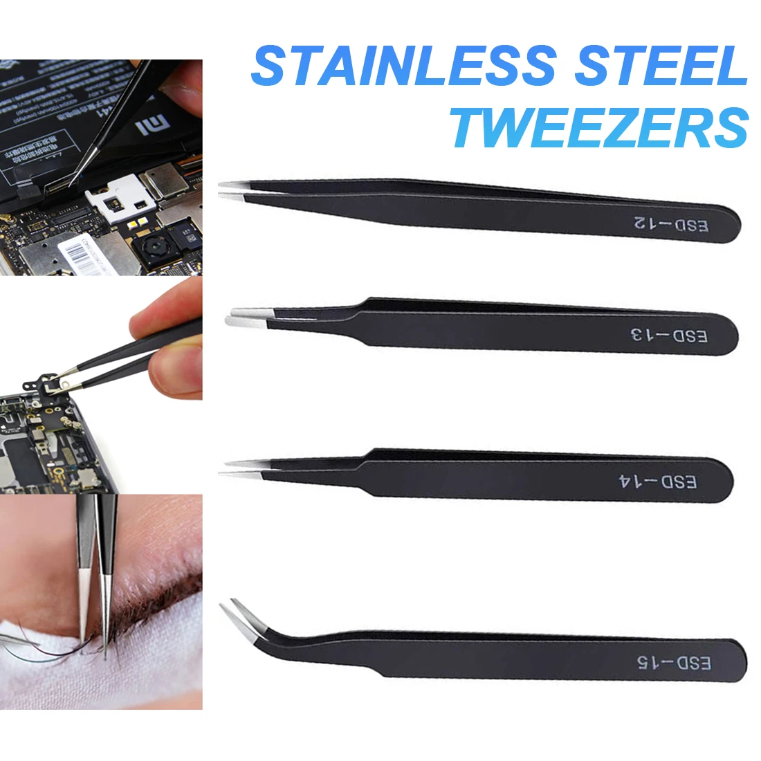 

Tweezers Electronic ESD Anti-Static Stainless Steel Tweezer Set Maintenance Repair Tool Kit Anti Static Model Making Tool