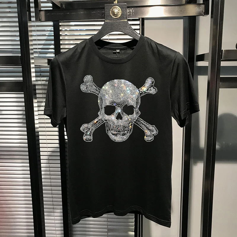 

Classic Men's T-Shirt Unique And Handsome Design Skull Loose Cotton Short Sleeve Soft Drill Top