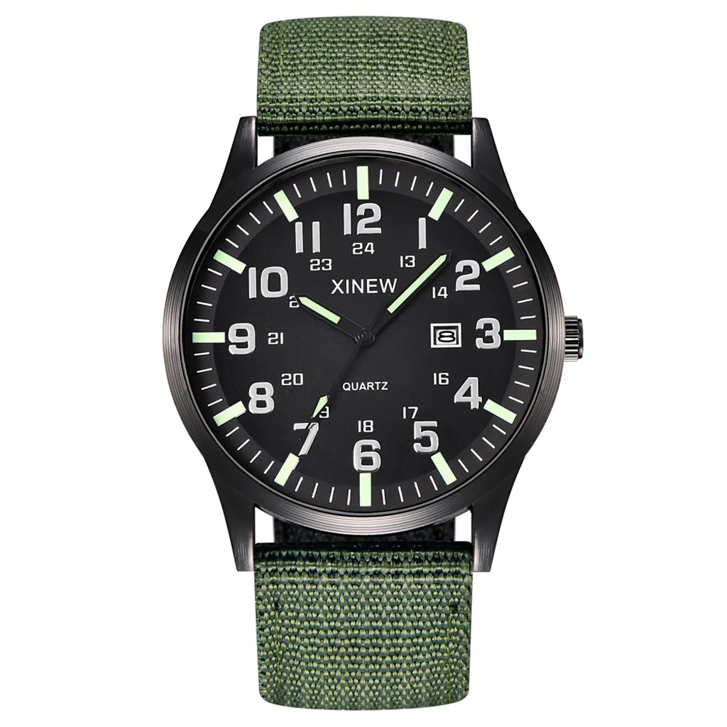 

Reloj de pulsera de cuarzo con esfera redonda para hombre y nio, crongrafo con correa de nailon, con fecha militar, color verd