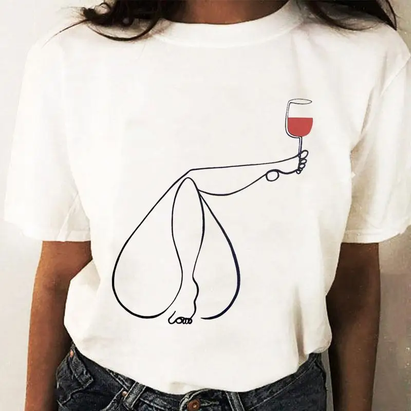 

Lovessales Womens Wine Cup Graphic O Neck Short Sleeve 100% Cotton T-shirt