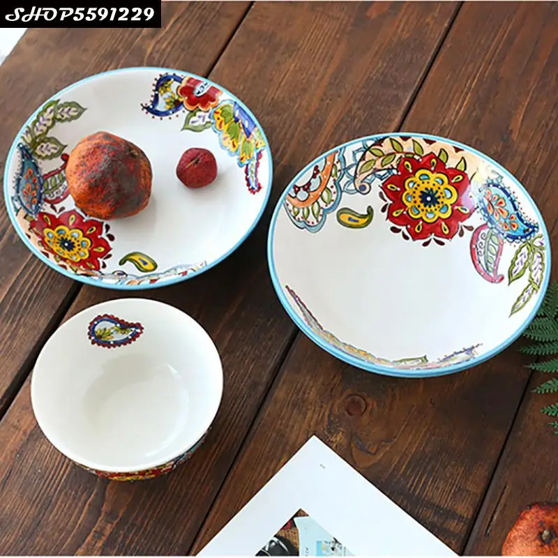 

Керамическая окрашенная тарелка в скандинавском стиле для западного стейка миска для риса простая Бытовая необычная форма основная форма ...
