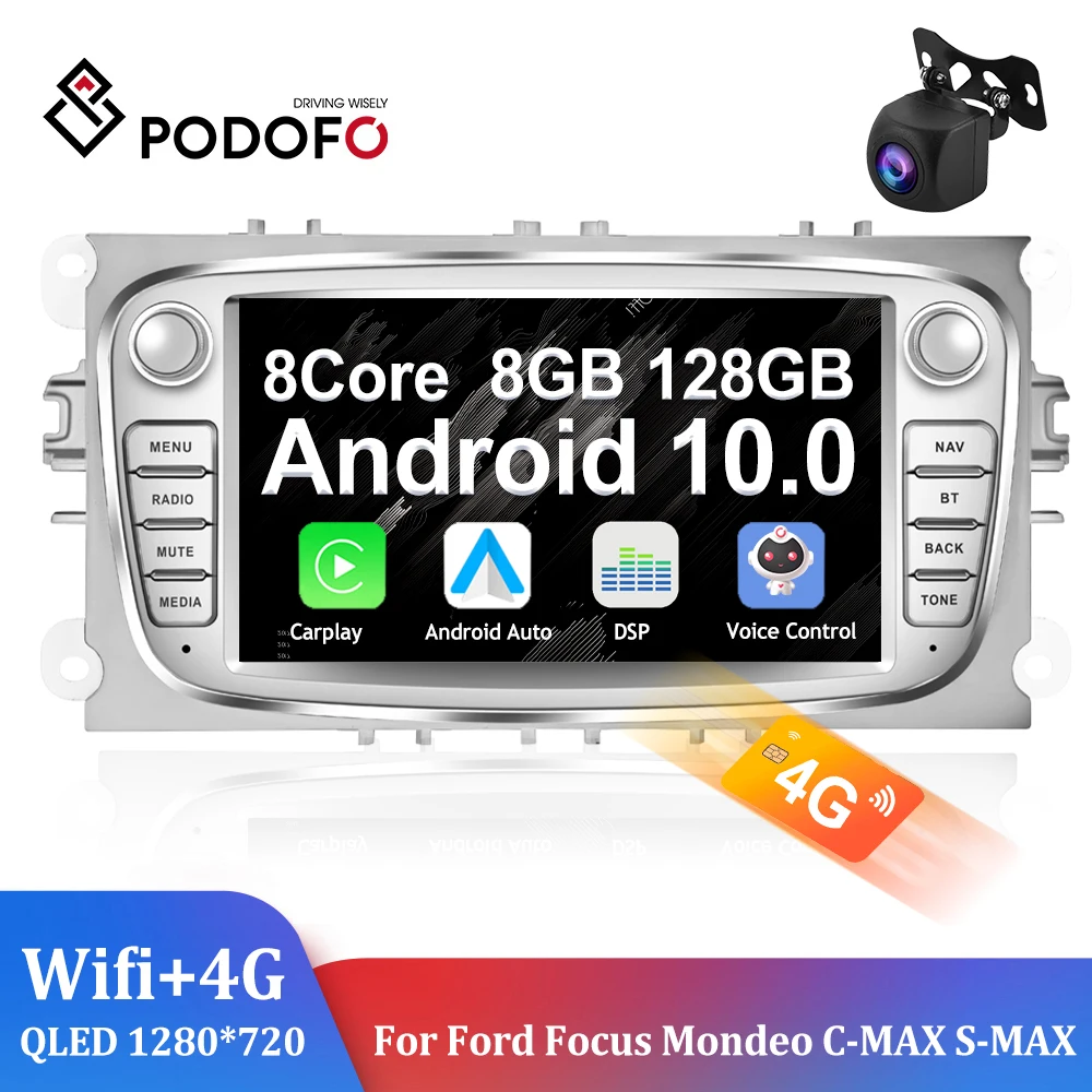Podofo Android 10 автомобильное радио 2 Din стерео приемник автомобильный мультимедийный