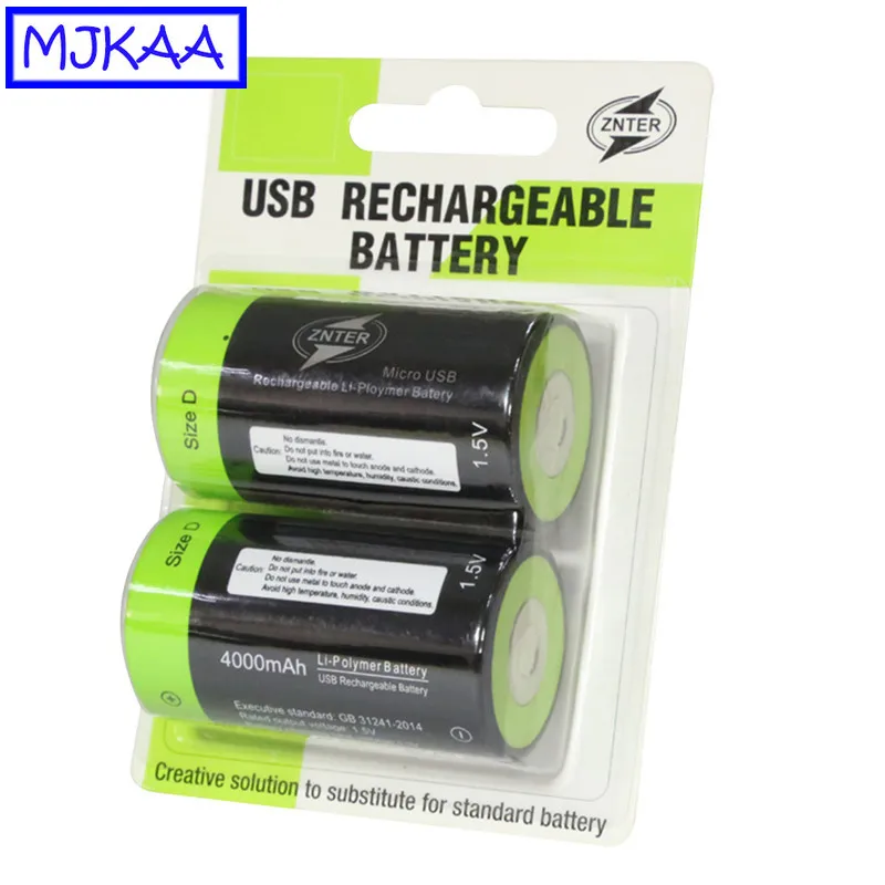 ZNTER 1/2 шт. литиевый перезаряжаемый аккумулятор размера D 1 5 в 4000 мАч USB