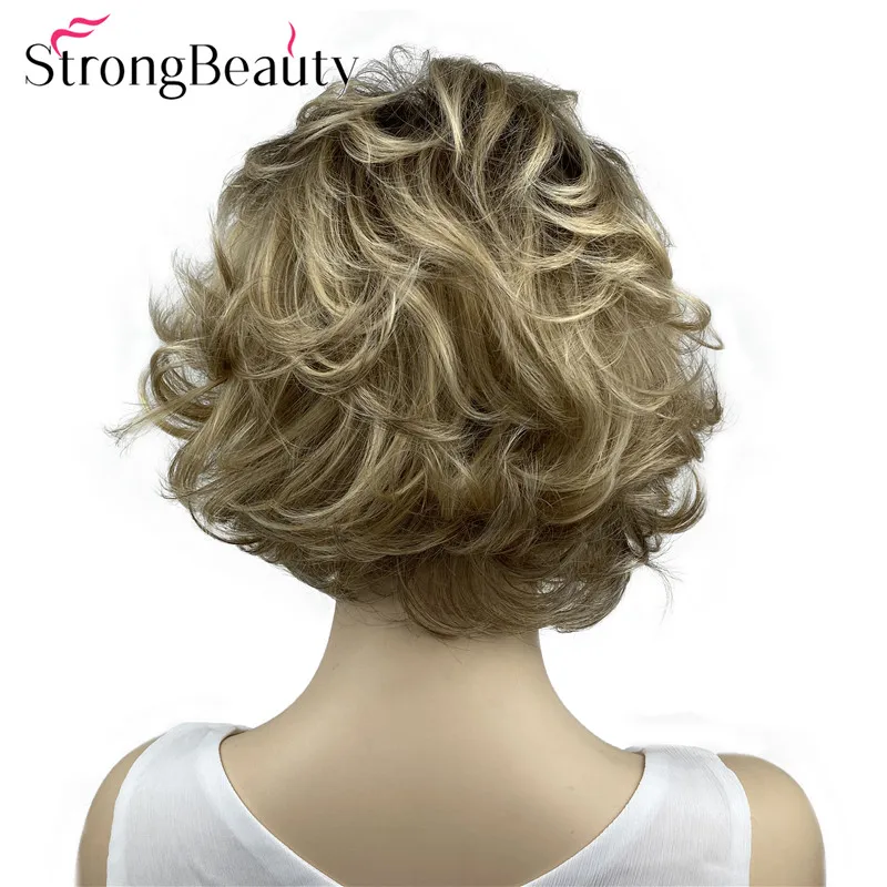 StrongBeauty Короткие вьющиеся парики мягкие волосы многослойный Shag Омбре