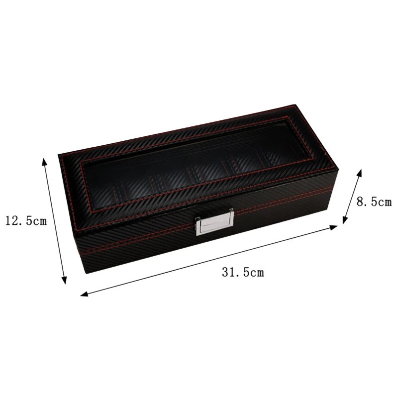 

6 Slots Wooden Watch Display Case, Glass Topped Wooden Watch Display Case Watch Jewelry Organizerr,Carbon Black