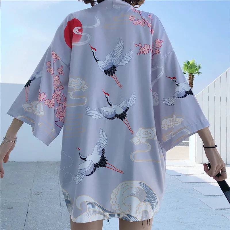 

Винтажный эстетический женский японский традиционный стиль кимоно кардиган Haori для дам Цветочная блузка рубашка Yukata летняя свободная