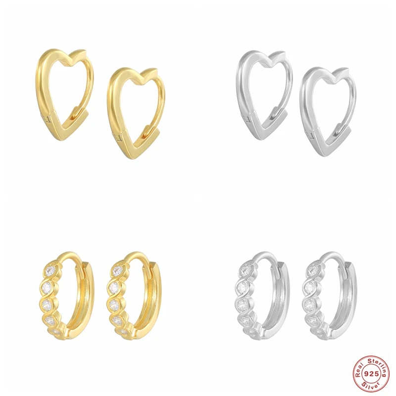 

100% Real 925 Sterling Silver Hoop Earrings For Women Heart Zircon Circle Round Earring Fashion Earings Fine Jewelry pendientes