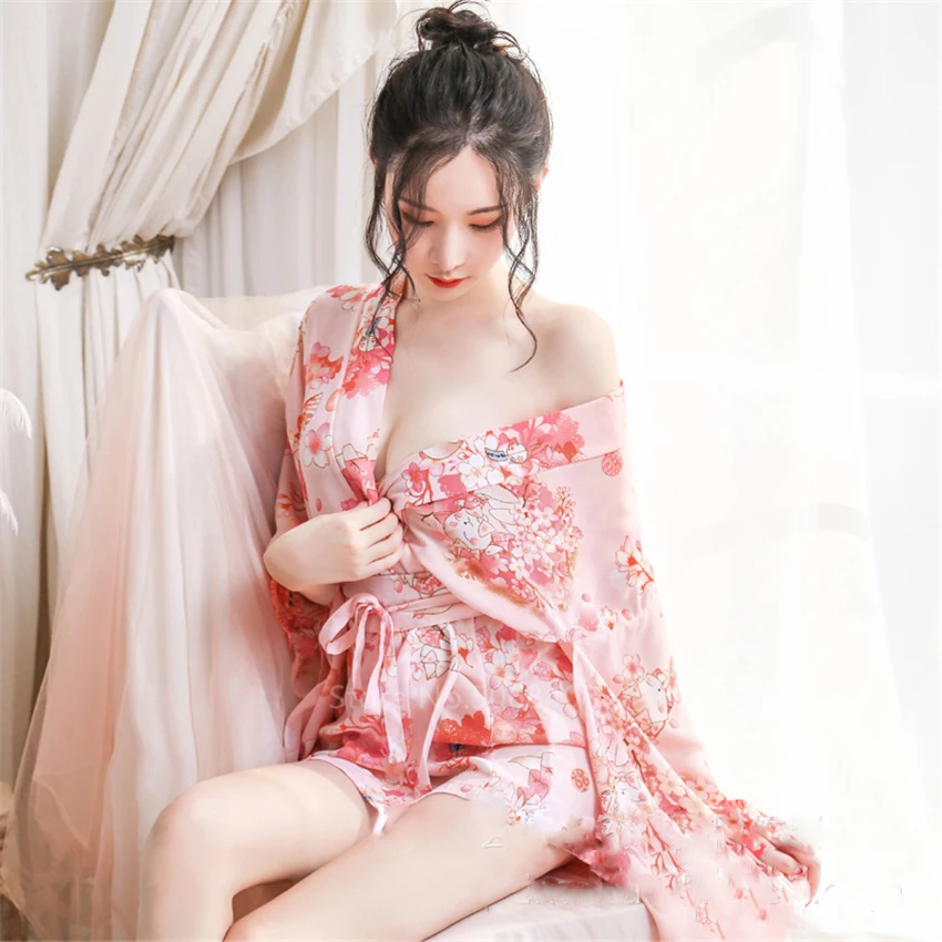 

Kimono Cardigan Japanese Style Sakura Girl Haori Sexy Satin Pajamas Yukata Dress Women Rubbit Bathrobe Party Nightgown Geisha