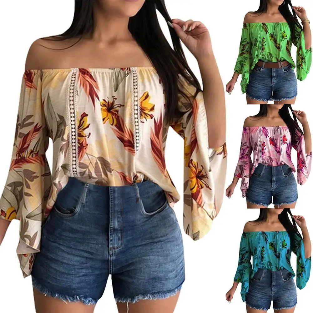 

Женская блузка с длинным рукавом, Расклешенным рукавом и открытыми плечами