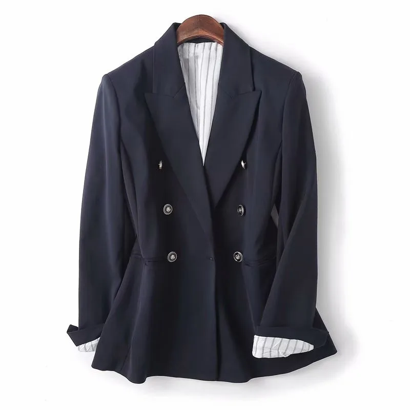 

Vintage stylish double breasted blazers coat women 2021 fashion solid office lady outerwear casual casaco femme