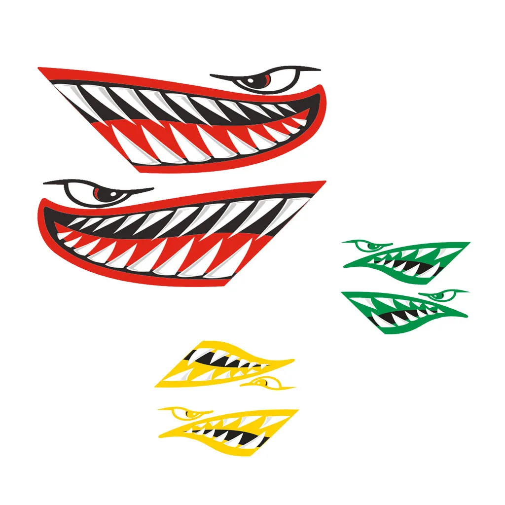 

2 Pcs Large Shark Teeth Sticker Vinyl Decals Fishing Boat Graphics for Canoe Kayak Car Truck Dinghy Universal 3 Types 15x5 inch