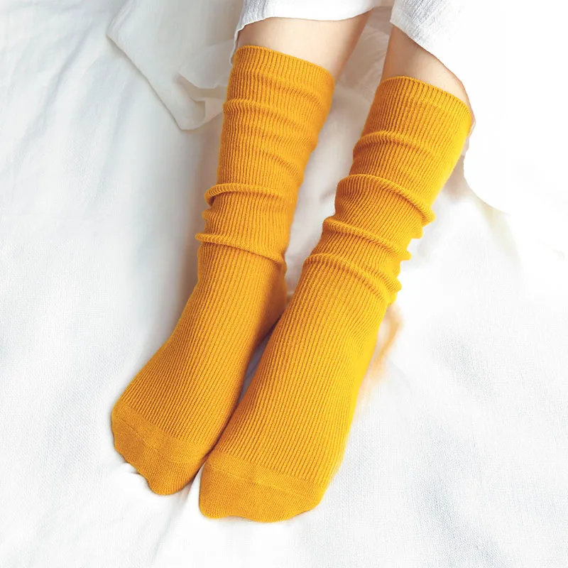 

Japanese Korea High School Girls High Socks Loose Solid Colors Double Needles Knitting Cotton Long Socks Women