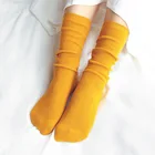 Японские корейские высокие носки для школьниц, свободные однотонные двойные спицы, Длинные хлопковые носки для женщин