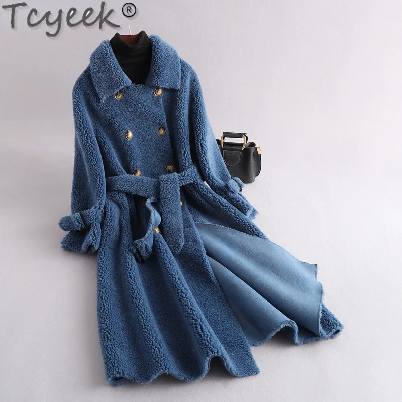 Tcyeek Sheep Shearling Coat Female 2021 Women's Winter Jacket Long Fur Trench Coats Women Wool Jackets Jaqueta Feminina Gxy180