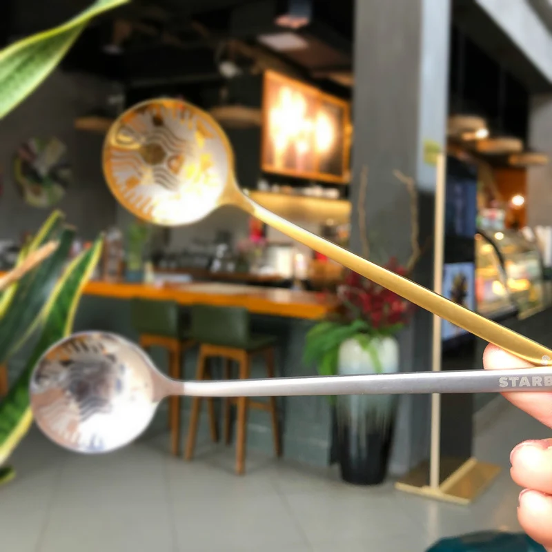 Нержавеющая сталь длинной ручкой круглый суповая ложка золотистый серебристый