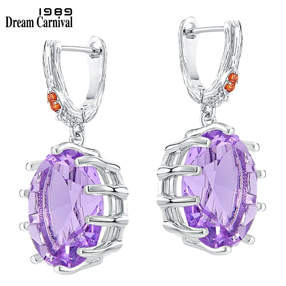 

DreamCarnival1989 Women Lilac Dangle Earrings Bigger Zircon 18mm Delicate Fine Cut Dazzling Bridal Jewelry Hot Selling WE4108PU
