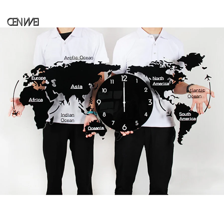 World Map Wall Clock Luminous Modern Design for Living Room Glow in Dark Large Acrylic Sticker Watch Home Decor | Дом и сад
