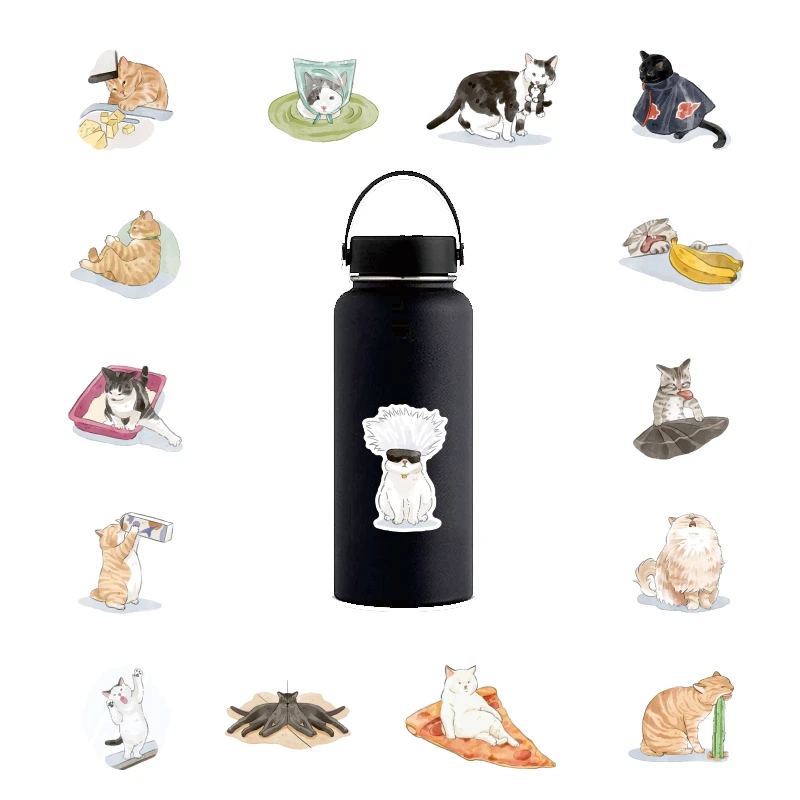 103050pcs cute animal cat stickers aesthetic diy water bottle phone laptop guitar waterproof cartoon graffiti sticker for kids free global shipping
