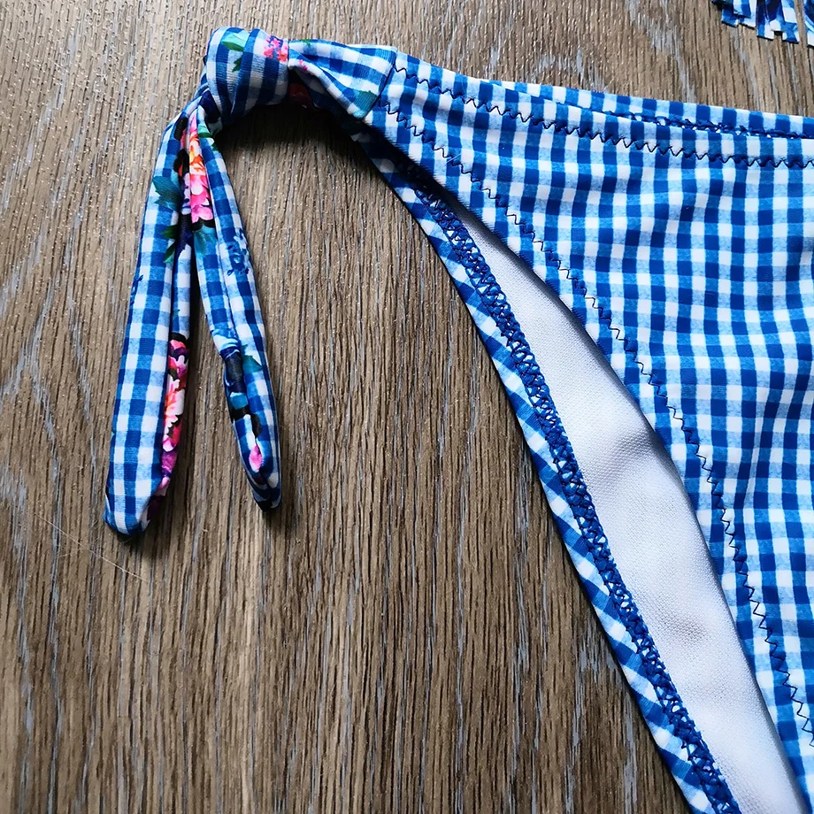 Детский купальник с кисточками для девочек комплект бикини в клетку из двух