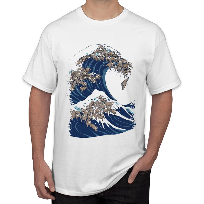 

Short Sleeve O-Neck Tee Hot Sales Hipster The Great Wave of Pug Print Men T-Shirt Fashion Cat& Sloth Design Tops