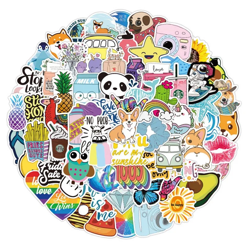 

New 100PCS Cartoon Small Fresh Summer Graffiti Stickers Computer Water Cup Luggage Waterproof Sticker Decoration