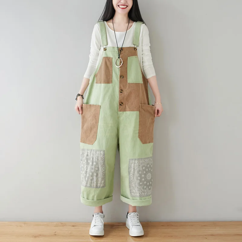 

Plus size Women fashion patchwork denim jumpsuits female stylish trousers T170