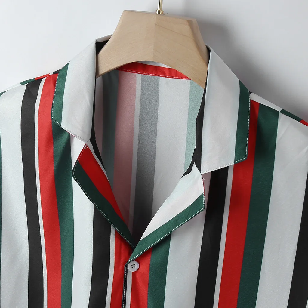 

S-3XL 2019 Men's Summer Casual Fashion Tight Striped Short Sleeve Shirt